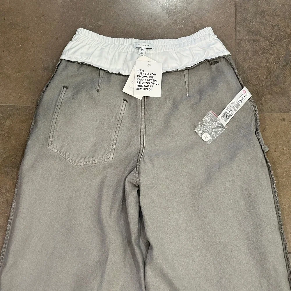 Topshop Boxer Waistband Cotton-Blend Wide-Leg Denim Pants (Grey/White) - Picture 14 of 16